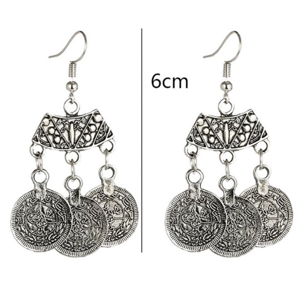 $8 SALE! Antiqued Silver Tibetan Coin Earrings - Picture 8 of 8